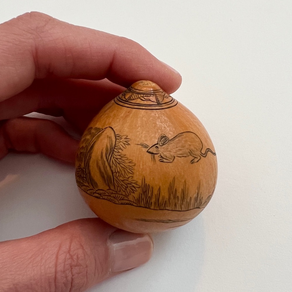 Antique lanzou carved etched gourd Chinese Zodiac year of Rat folk art